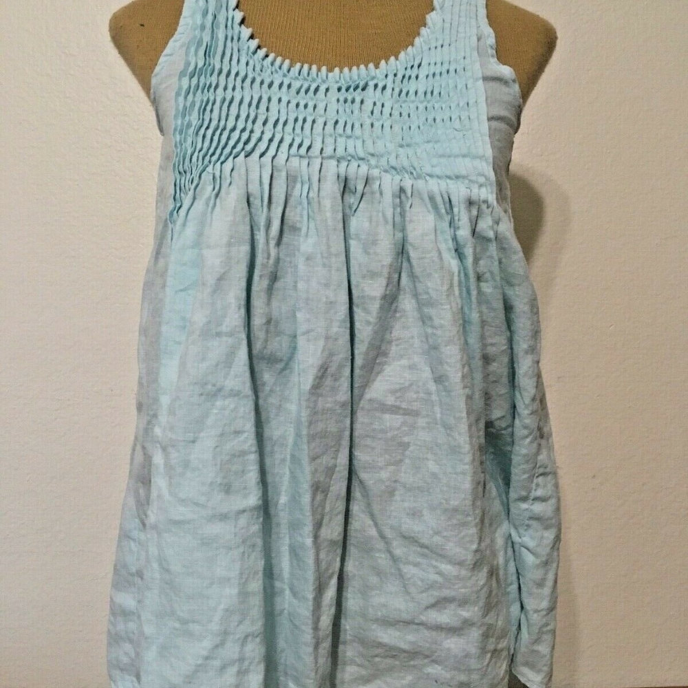 CP SHADES Small XS Linen PIA Tank Aqua Green Mint PINTUCKS 4 6 8